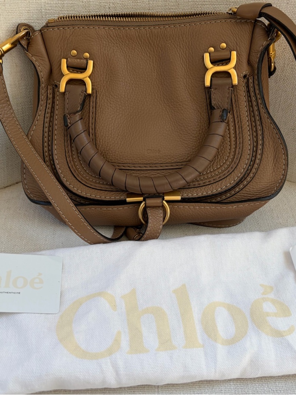 Chloe Tan Brown Marcie Mini Crossbody with Gold Hardware